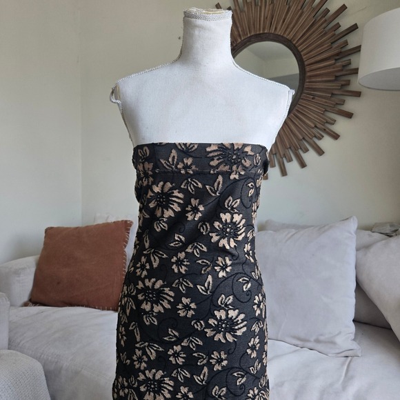 Vtg Y2K Charlotte Russe S Ruched Floral Embroidered Maxi Cinch Strapless Dress - Picture 2 of 11